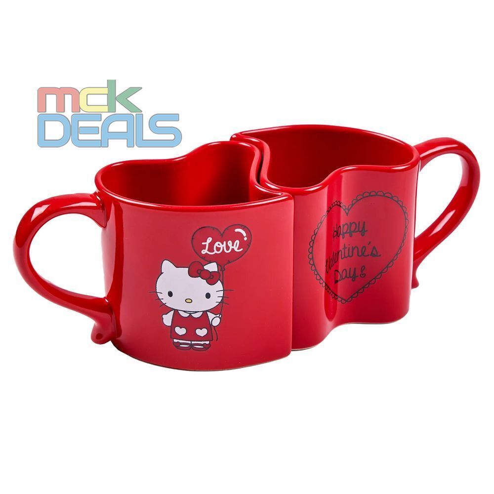 Valentine's Hello Kitty Red Ceramic Heart-Shaped Mug Set Love Design Collectible